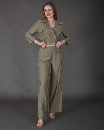 Modatalika Kadın Yeni Sezon Crop Ceket Pantolon Takım