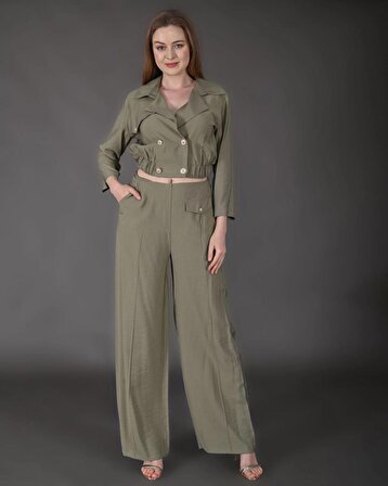 Modatalika Kadın Yeni Sezon Crop Ceket Pantolon Takım