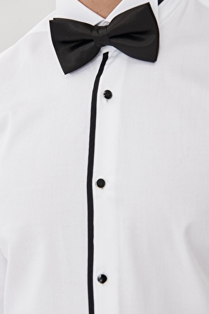Erkek Beyaz-siyah Damatlık Ata Yaka Tailored Slim Fit Dar Kesim Gömlek