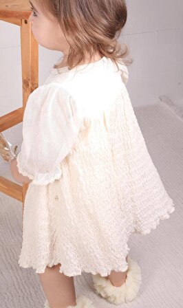 Papatya Detaylı Kız Bebek Elbise Bej