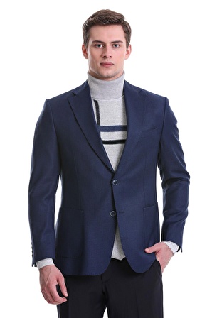 Lacivert Comfort Fit Desenli Mono Yaka Klasik Ceket | 54