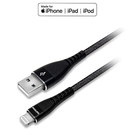 Philips Apple MFI Lisanslı UsbA to Lightning 1.2Metre Hızlı Data ve Şarj Kablosu Siyah DLC5204V/00