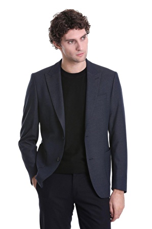 Lacivert Comfort Fit Desenli Sivri Yaka Klasik Ceket | 48