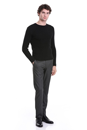 Siyah Slim Fit Fitilli Bisiklet Yaka Yünlü Triko Kazak | XXL