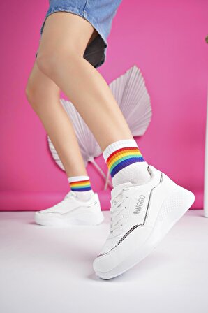 Muggo Happy Garantili Kadın Ortopedik Günlük Bağcıklı Şık Rahat Sneaker Spor Ayakkabı