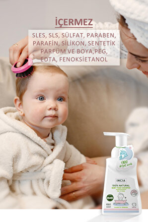 INCIA %100 Doğal Organik Bebek Köpük Şampuanı Saç Vücut Lavanta Konak Önleyici Yenidoğan 200 ml
