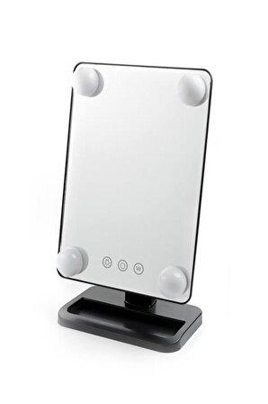 Masaüstü Dokunmatik Makyaj Aynası Led Işıklı 3 Renk Make Up Mirror Masa Aynası Siyah