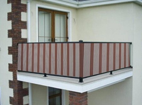 Ceylan Home Balkon Demiri Perdesi Bağcıklı Kahverengi Çizgili Ölçü Seçenekli