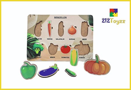 Sebzeler Meyveler Ahşap Çocuk Puzzle Sök Tak 2li Set Oyunlar