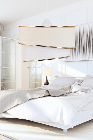 Barok Tarasım Şeritli Krem Sarkıt Avize ve Star Gold Ayaklı Abajur Seti Yatak Odası