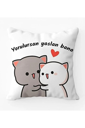 Yaslan Bana Kedili Lover Yastık