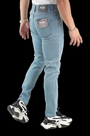 Erkek Dar Paça Desturalı New Toz Mavi Kot Pantolon