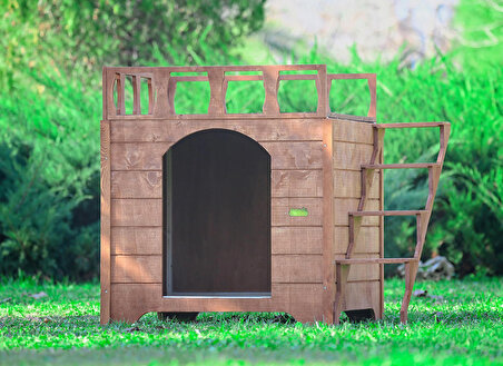 MANDU” Ahşap Dublex Köpek Kulübesi (teraslı)