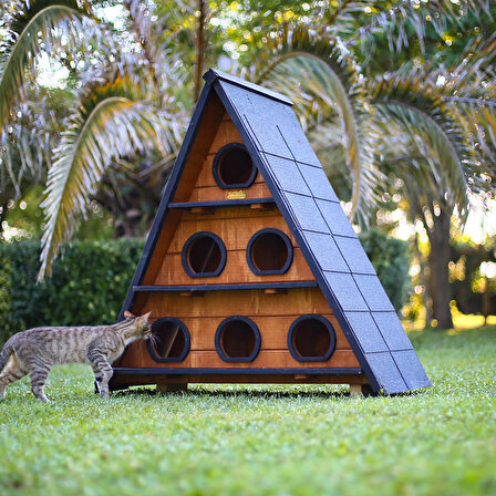 Mandu Su Geçirmez Üç Katlı Kedi Evi Açık Kahverengi 