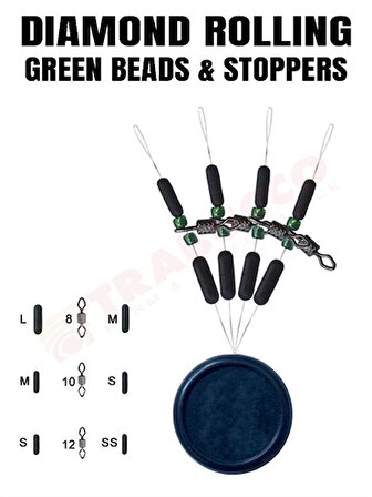 Trabucco Diamond Rolling Green Beads & Stoppers Small