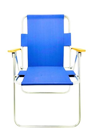 2 Adet Ahşap Kollu Katlanır Kamp Sandalyesi Mavi Ve 1 Adet 60x45 cm Katlanır Masa