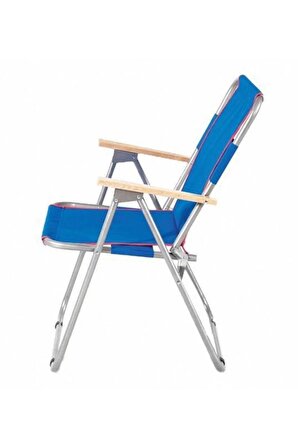2 Adet Ahşap Kollu Katlanır Kamp Sandalyesi Mavi Ve 1 Adet 60x45 cm Katlanır Masa