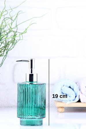 Peti 3'lü Cam Banyo Seti Sıvı Sabunluk - Pamukluk - El Sabunluğu Su Yeşili Renk