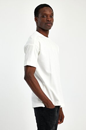 Explode - Erkek Oversize Fit %100 Pamuk Kalın Dokulu Beyaz T-shirt 