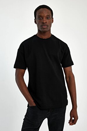 Explode -  Erkek Oversize Fit %100 Pamuk Kalın Dokulu Siyah T-shirt