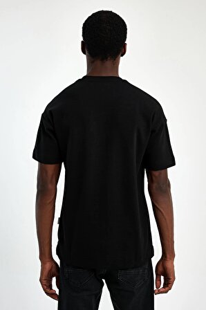 Explode -  Erkek Oversize Fit %100 Pamuk Kalın Dokulu Siyah T-shirt