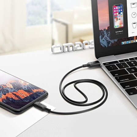 Omars Type-C to iPhone MFI Lightning Hızlı Şarj ve Data Kablosu Siyah 1 Metre
