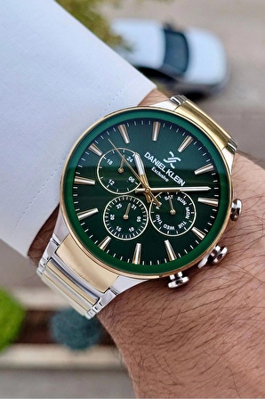 Daniel Klein DKISTE1237 Kadranı Yeşil Gold Gümüş Renk İç Göstergeleri Aktif Hediye Paketli Erkek Kol Saati