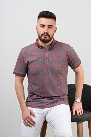 Polo Yaka Slimfit Likralı Desenli Erkek T-Shirt