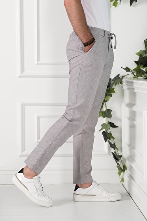 BELİ İPLİKLİ ÇİZGİLİ REGULAR FİT KETEN ERKEK JOGGER PANTOLON