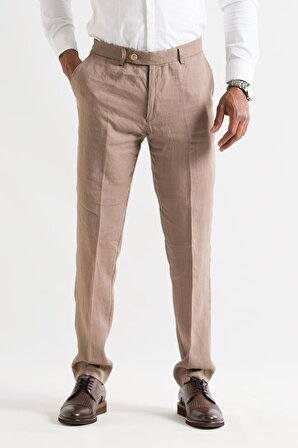 Klasik Kesim Yan Cep Ham Keten İnce Linen Kumaş Erkek Yazlık Pantolon 
