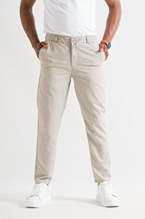 Slimfit Çizgili Beli Lastikli İplikli İnce Kumaş Erkek Yazlık Jogger pantolon