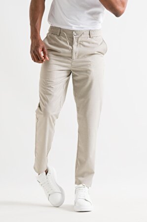 Slimfit Çizgili Beli Lastikli İplikli İnce Kumaş Erkek Yazlık Jogger pantolon