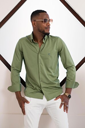 Paul Martin Slimfit Likralı Yaka Düğmeli Pamuklu Yazlık Uzun Kol Erkek Gömlek