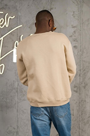 Oversize 3 İplik İçi Polarlı Bisiklet Yaka Basic Sweatshirt