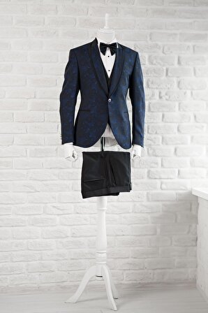 Torres Şal Desenli Kırlangıç Yaka (Yaka Sabit ) Çift Yırtmaç Regular Fit Tek Düğmeli Smokin Takım Elbise