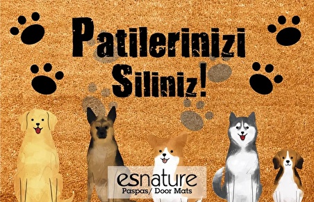 Esnature Köpek Desenli Patilerinizi Silin Yazılı Kapı Önü Paspası 45x70 Cm