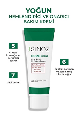 Sinoz Pure Cica Yoğun Onarıcı Yatıştırıcı Nemlendirici Bakım Kremi 50 ml Tahriş Olmuş Hasarlı Ciltler Için