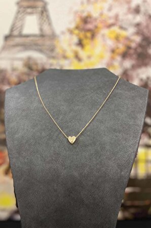 Altın Kaplama Minimal Kalp Tasarım İnce Zincirli Kolye 40 cm