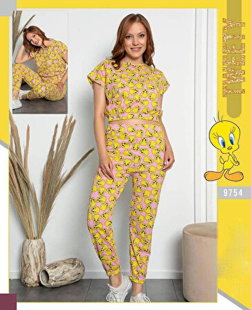 Sarı Tweety Crop Pijama Takımı