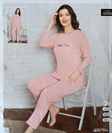 Kadın Mevsimlik Uzun Kollu Fitilli Pijama Takımı