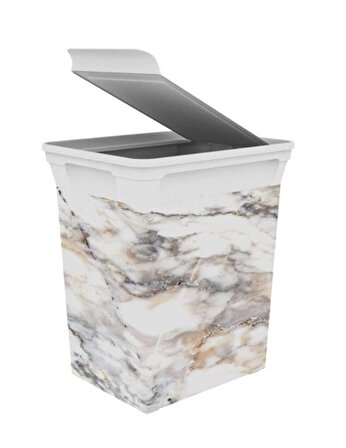 Dekoratif Çöp Kutusu Banyo Mutfak Çöp Kovası Marble 10L
