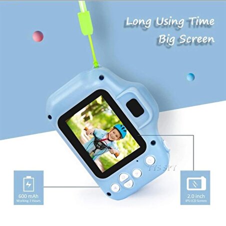 Dijital Fotoğraf Makinesi Çocuk Mini 1080p Hd Kamera Selfie Çocukfoto 91x56 mavi