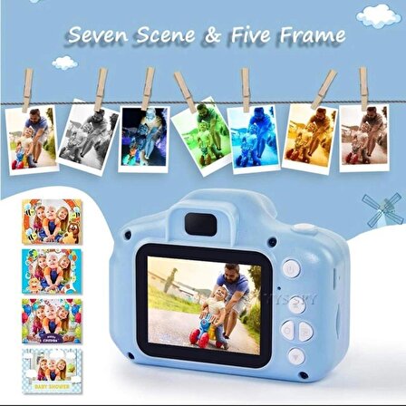 Dijital Fotoğraf Makinesi Çocuk Mini 1080p Hd Kamera Selfie Çocukfoto 91x56 mavi