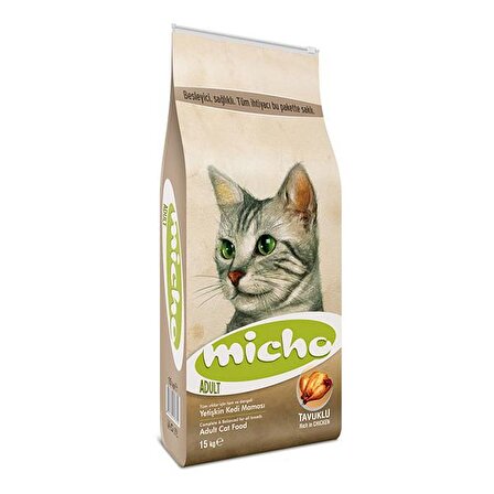 Kapalı Paket Micho Adult Cat Tavuklu (Hamsi ve Pirinç eşliğinde) Yetişkin Kedi Maması 15 Kilo