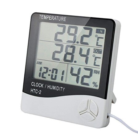 Kuluçka Makinesi Problu Dijital Termometre Saat Isı Sıcaklık Nem Ölçer - HTC-2