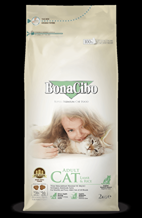BonaCibo Adult Cat Lamb & Rice Kuzu Etli ve Pirinçli Yetişkin Kedi Maması 2 Kg