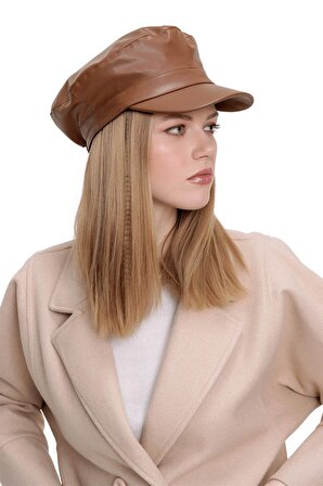 Kadın Taba Deri Kasket Şapka