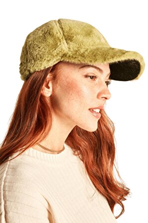 Kadın Su Yeşili Peluş Kep Şapka