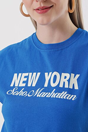Kadın Mavi New York Baskılı Tişört