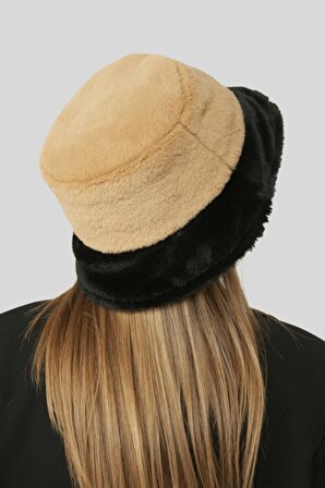 Kadın Vizon Siyah Peluş Bucket Şapka